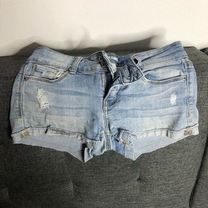 Distressed jean shorts